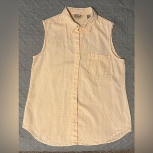 L.L. Bean Cream Sleeveless Collar Button Down Shirt